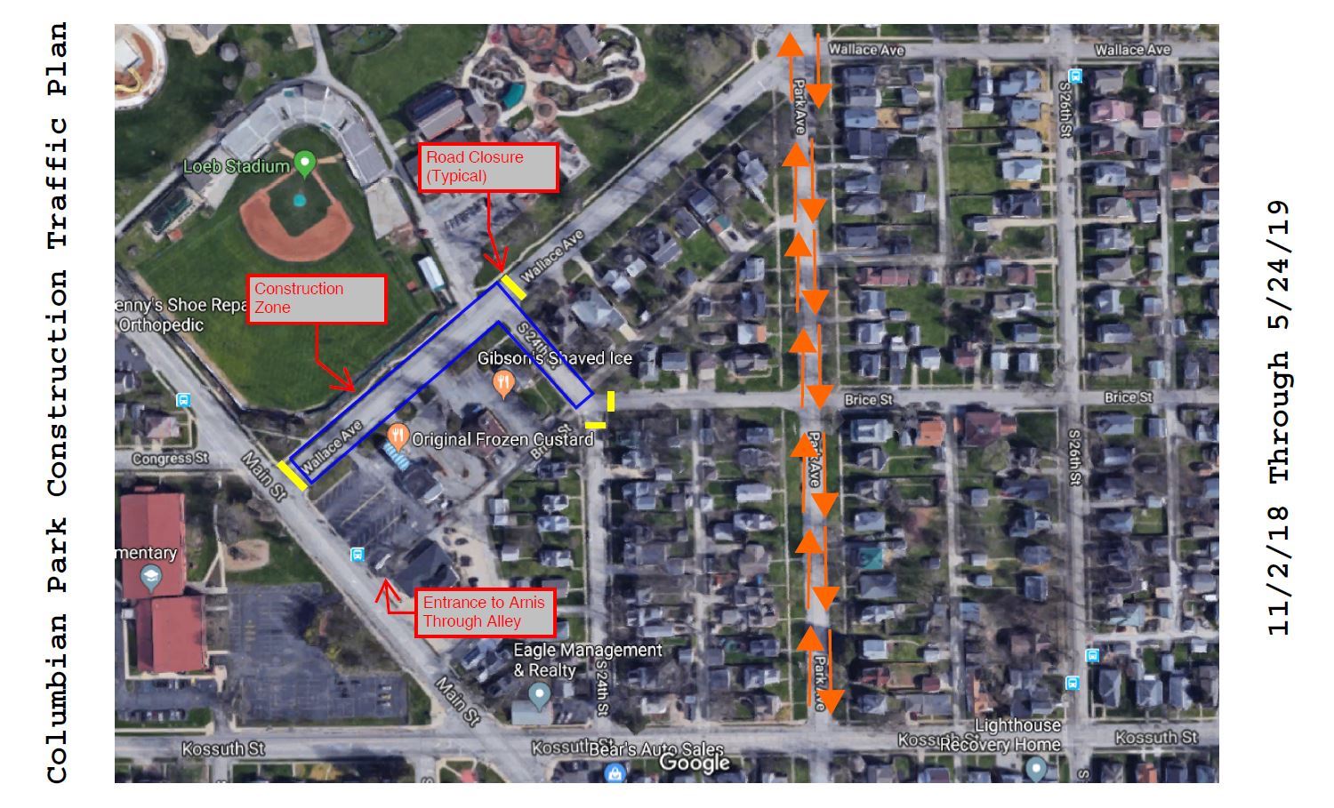 Road Closure at Columbian Park