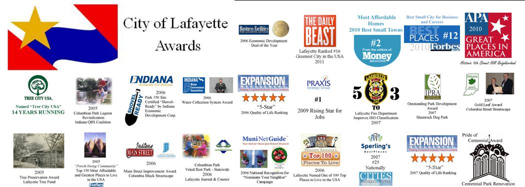 Logos and text of City of Lafayette awards