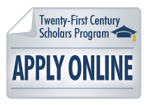 Twenty-First Century Scholars Program Apply Online button with graduation cap